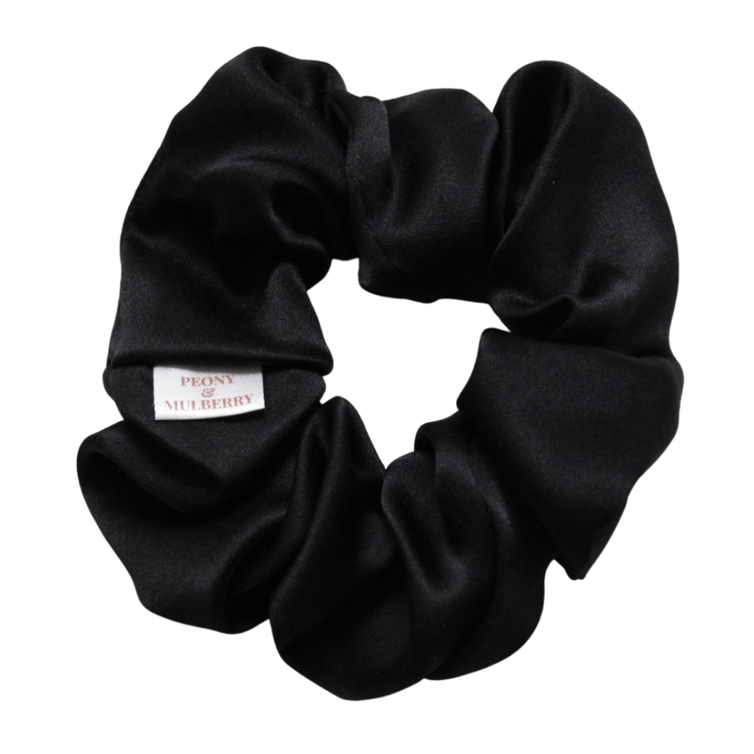 Luxury Black Hair Scrunchies GIFT BOX SET Pure 100% Mulberry Silk 22 Momme - Set of 3