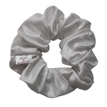 Load image into Gallery viewer, Luxury Midi White Hair Scrunchie - Pure 100% Mulberry Silk 22 Momme
