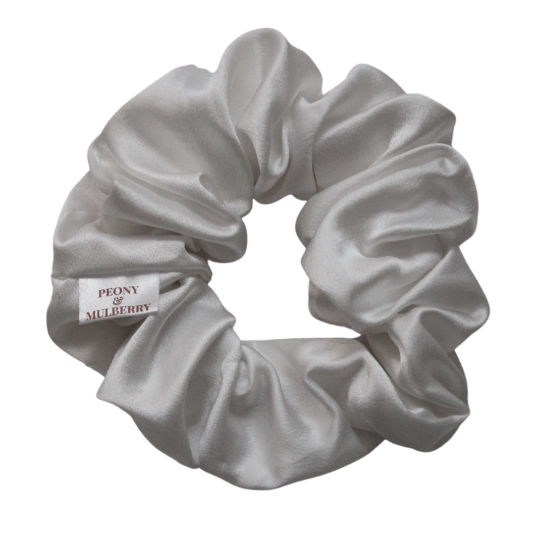 Luxury Midi White Hair Scrunchie - Pure 100% Mulberry Silk 22 Momme