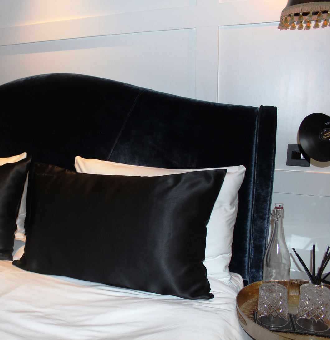 Luxury Queen Size Black Pillowcase - Pure 100% Mulberry Silk 22 Momme