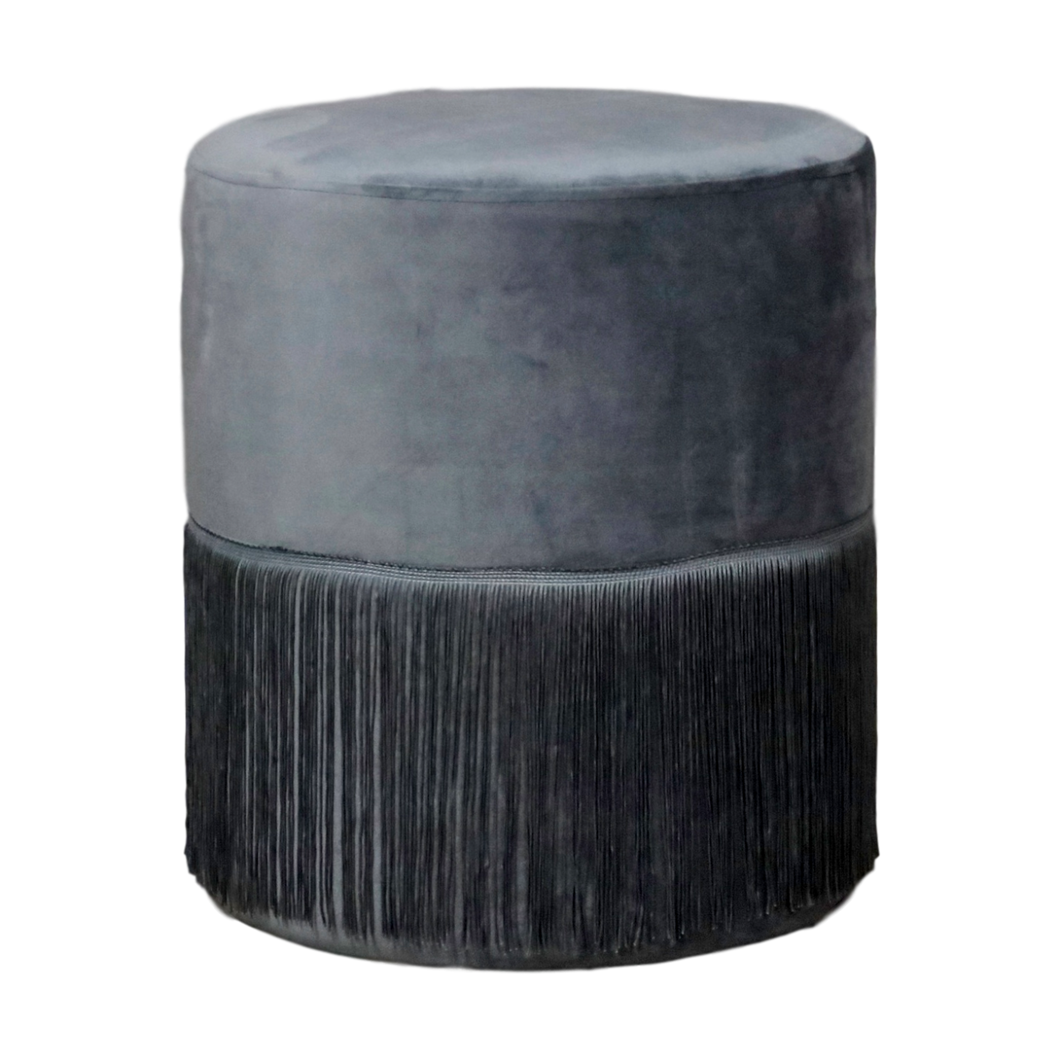 Round Grey Tassles Stool